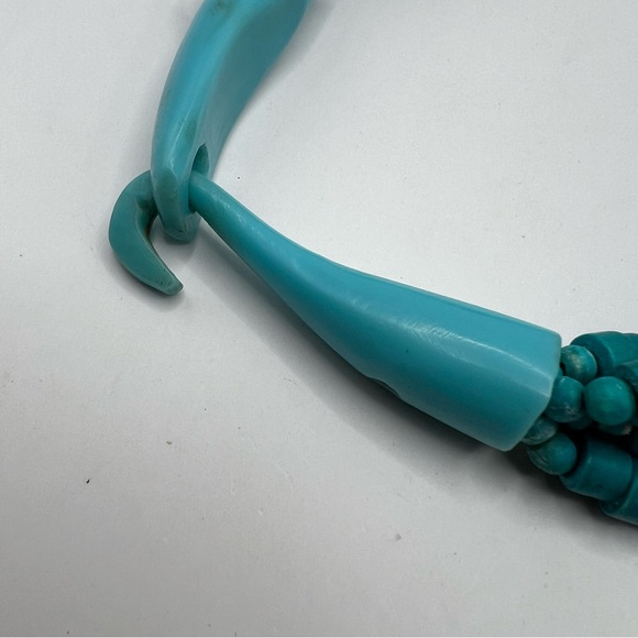 Vintage Monies Horn Clasp Multistrand Hand Dyed Turquoise Wood Bead Necklace - Picture 9 of 11